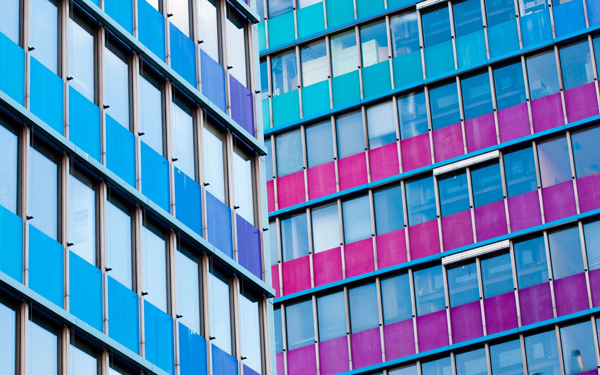 colorful spandrel panels on an office building