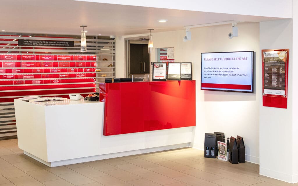 Dreamwalls red backpainted glass at The Automobile Gallery in Green Bay WI-03